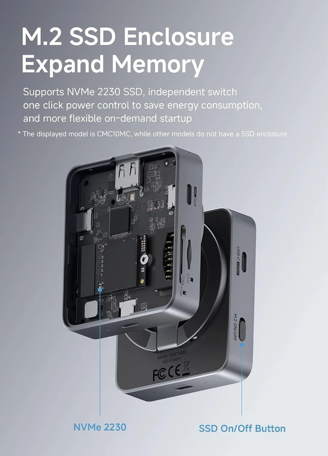 Alt view image 6 of 7 - Hagibis Magnetic USB C Hub with M.2 NVMe 2230 SSD Enclosure and Magsafe Stand Holder for iPhone 17 16 15 Pro Max, Portable Type-C Docking Station 100W PD, 10Gbps USB3.2, SD/Micro SD3.0 (CMC10MC)