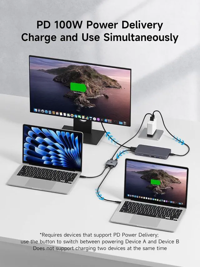 Alt view image 7 of 7 - Hagibis USB C Switch, 10Gbps KVM Switcher, 8K@60Hz 100W PD Bi-Directional 1 in 2 Out / 2 in 1 Out USB-C Splitter for MacBook Pro, Laptop, Tablets, Phones