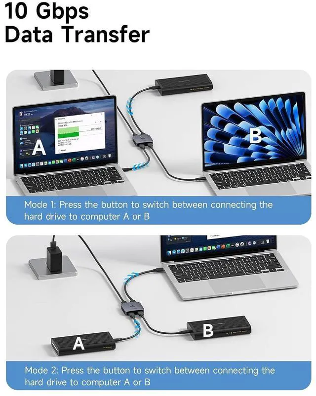 Alt view image 4 of 7 - Hagibis USB C Switch, 10Gbps KVM Switcher, 8K@60Hz 100W PD Bi-Directional 1 in 2 Out / 2 in 1 Out USB-C Splitter for MacBook Pro, Laptop, Tablets, Phones