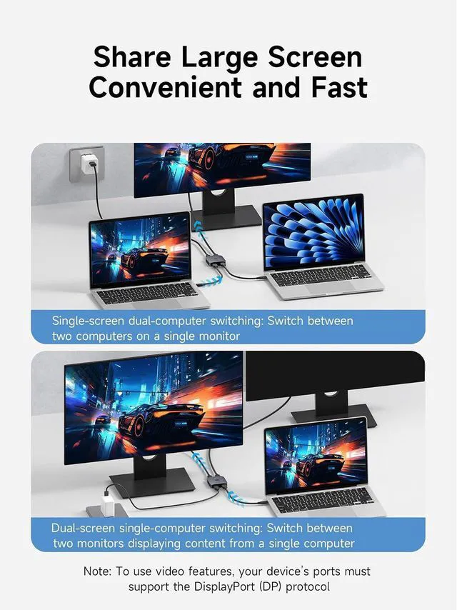 Alt view image 3 of 7 - Hagibis USB C Switch, 10Gbps KVM Switcher, 8K@60Hz 100W PD Bi-Directional 1 in 2 Out / 2 in 1 Out USB-C Splitter for MacBook Pro, Laptop, Tablets, Phones