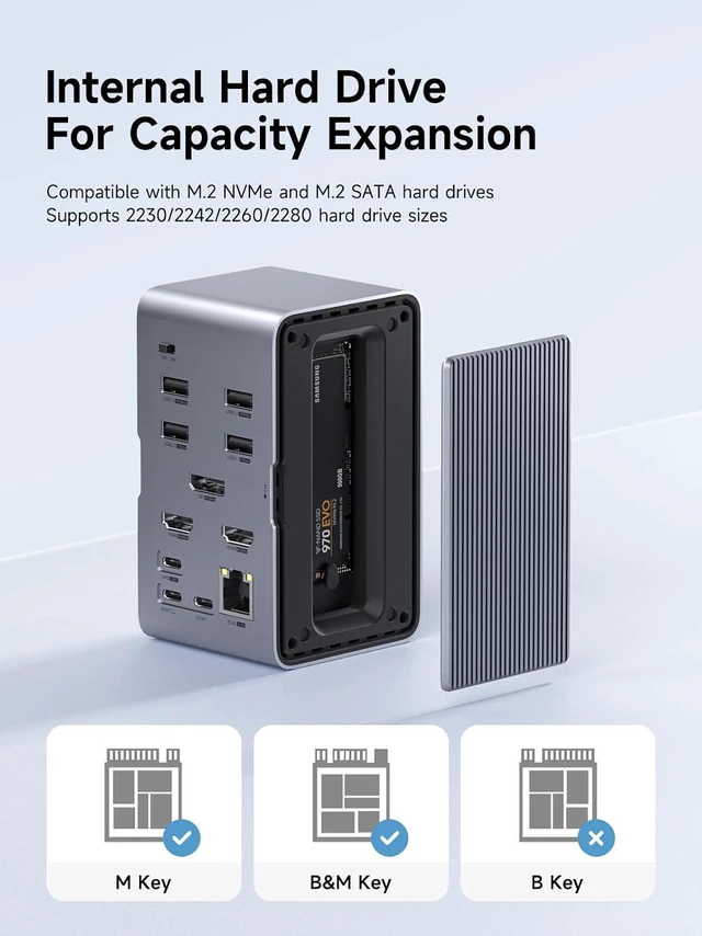 Alt view image 2 of 7 - Hagibis USB C Docking Station Triple Monitor, LED Strip Light USB-C Hub Type-C Adapter with 8K DP&HDMI, M.2 SSD Enclosure, 100W PD, 10Gbps USB 3.1, 2.5G RJ45 for MacBook Air Pro, Laptop (U100 Ultra+)
