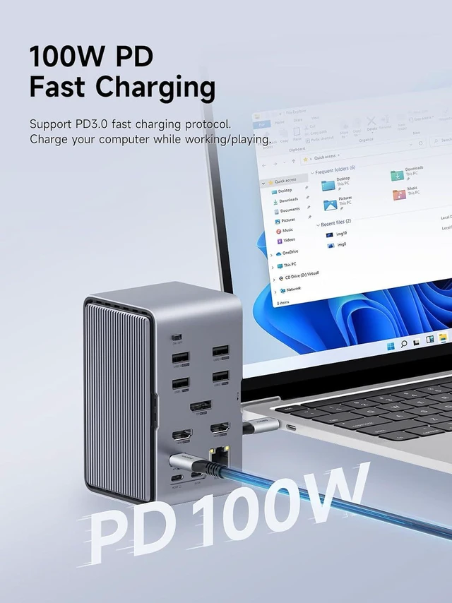Alt view image 4 of 7 - Hagibis USB C Docking Station Triple Monitor, LED Strip Light USB-C Hub Type-C Adapter with 8K DP&HDMI, M.2 SSD Enclosure, 100W PD, 10Gbps USB 3.1, 2.5G RJ45 for MacBook Air Pro, Laptop (U100 Ultra+)