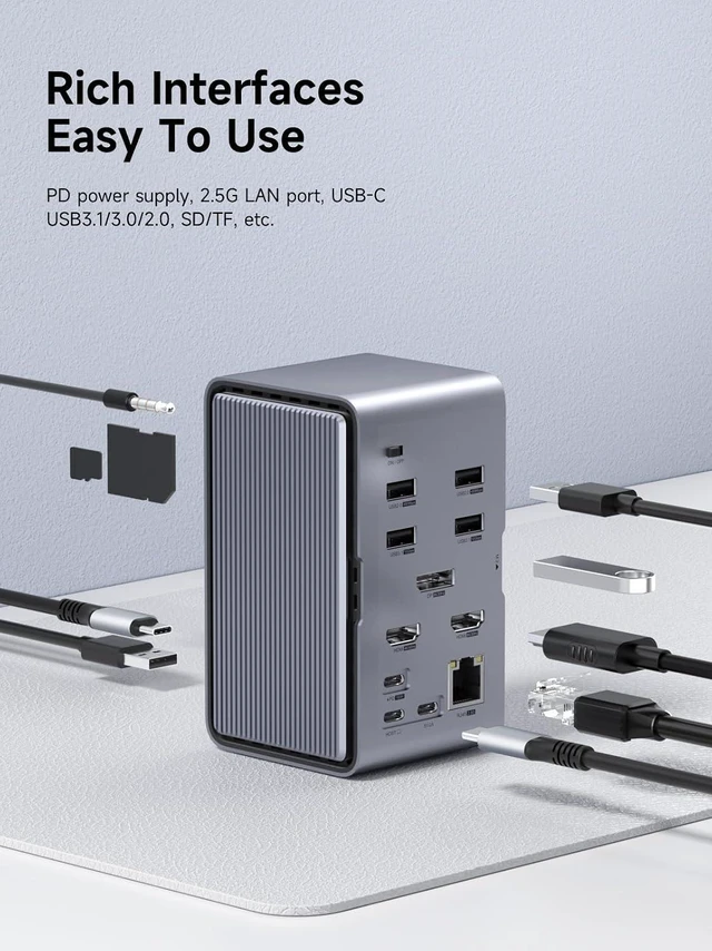 Alt view image 6 of 7 - Hagibis USB C Docking Station Triple Monitor, LED Strip Light USB-C Hub Type-C Adapter with 8K DP&HDMI, M.2 SSD Enclosure, 100W PD, 10Gbps USB 3.1, 2.5G RJ45 for MacBook Air Pro, Laptop (U100 Ultra+)
