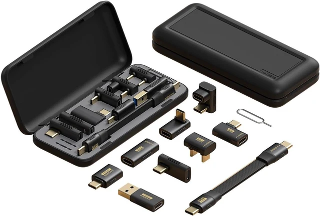 Main image of Hagibis USB-C Adapter Kit, Multifunction 80Gbps 240W 8K@60Hz USB4 V2.0 Type-C Right Angle Adapter 90 Degree Convertor Set Magnetic Storage Case with USB4 Cable and SIM Card Eject Pin