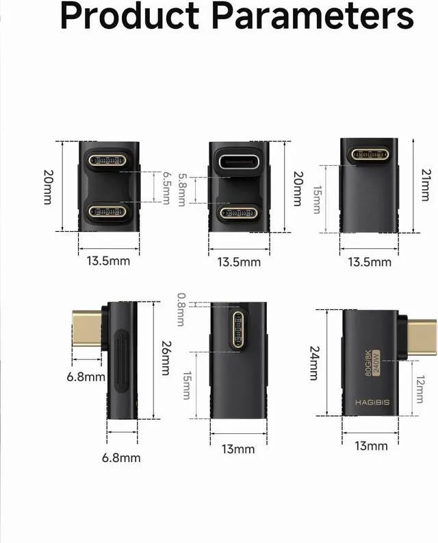 Alt view image 4 of 7 - Hagibis USB-C Adapter Kit, Multifunction 80Gbps 240W 8K@60Hz USB4 V2.0 Type-C Right Angle Adapter 90 Degree Convertor Set Magnetic Storage Case with USB4 Cable and SIM Card Eject Pin