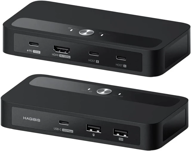 Main image of Hagibis KVM Switch 1 Monitor 2 Computers with 100W PD, 4K@120Hz HDMI, USB-C KVM Switcher Hub Sharing Monitor Keyboard Mouse Printer Scanner for Switch2 macOS Windows Linux