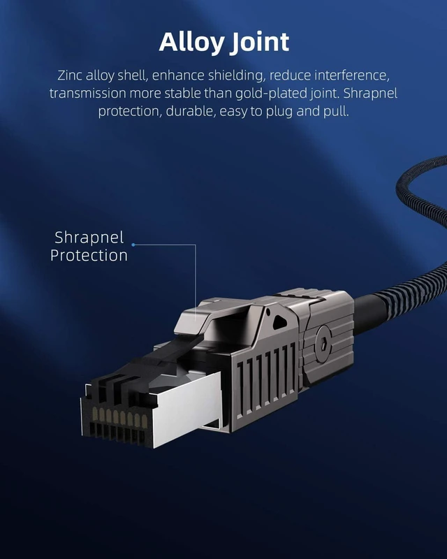 Alt view image 5 of 7 - CAT8 Ethernet Cable, Hagibis 360° LAN Network Cable with Zinc Alloy RJ45, Braided 24AWG 40Gbps 2000Mhz Patch Cord High Speed for Gaming, PS4, Xbox, Modem, Router, PC, Laptop 1.5FT