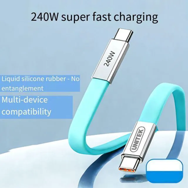 Alt view image 4 of 4 - 1.0M USB-C Type C to USB-C Ultra Slim Flat Power USB2.0 Data Cable 240W Fast Charge for Laptop Tablet Phone