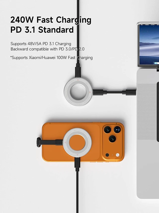 Alt view image 6 of 7 - Hagibis USB-C Adapter, Dual-Sided Magnetic Ring Female to Female USB Typ-C Converter, 240W Fast Charging Adapter for iPhone 17/16/15 Pro Max, iPad Pro, Tablet, Android (Hollow Version)