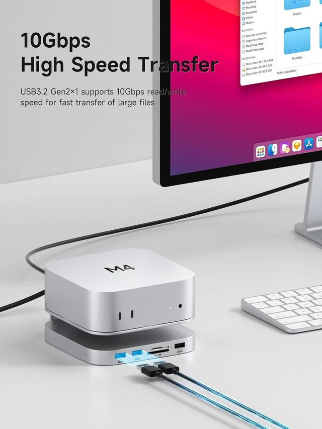 Alt view image 6 of 7 - Hagibis Mac mini M4 Hub & Stand with SSD Enclosure, 3 in 1 USB Type-C Docking Station with M.2 NVMe SSD Case, 10Gbps USB3.2 Gen2, SD4.0, TF4.0, 5V/2A Power Supply for M4 Pro (MC60)