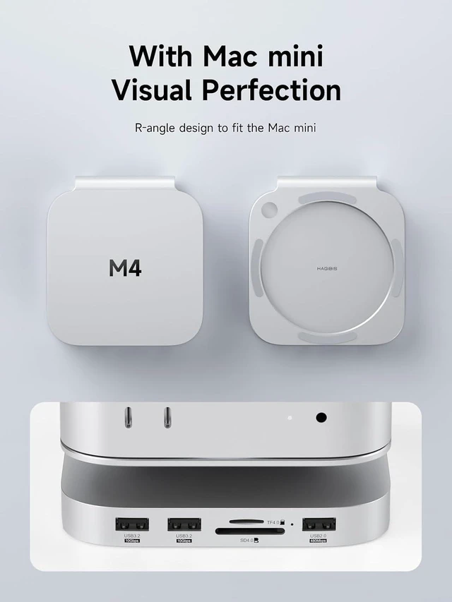 Alt view image 2 of 7 - Hagibis Mac mini M4 Hub & Stand with SSD Enclosure, 3 in 1 USB Type-C Docking Station with M.2 NVMe SSD Case, 10Gbps USB3.2 Gen2, SD4.0, TF4.0, 5V/2A Power Supply for M4 Pro (MC60)