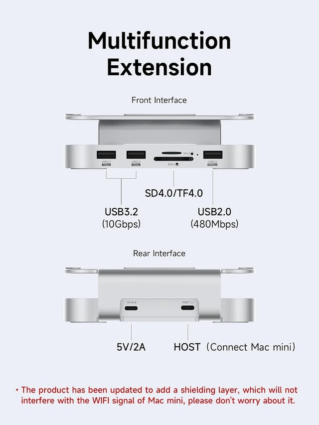 Alt view image 4 of 7 - Hagibis Mac mini M4 Hub & Stand with SSD Enclosure, 3 in 1 USB Type-C Docking Station with M.2 NVMe SSD Case, 10Gbps USB3.2 Gen2, SD4.0, TF4.0, 5V/2A Power Supply for M4 Pro (MC60)