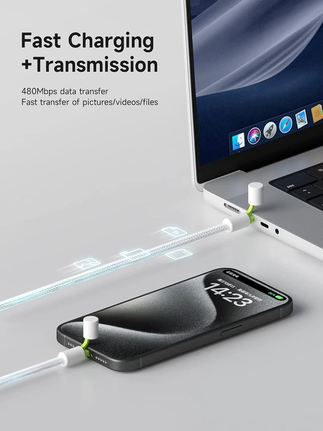 Alt view image 5 of 7 - Hagibis USB C Cable with Protective Cap, 240W Fast Charging Cable with 480Mbps Data Transfer, Type C PD 3.1 Fast Charger for iPhone 15 16 Pro Max, iPad, MacBook Pro Air (White Green, 0.8ft)