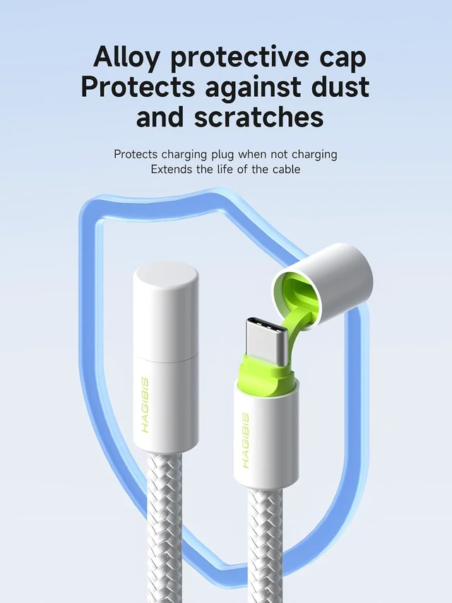 Alt view image 6 of 7 - Hagibis USB C Cable with Protective Cap, 240W Fast Charging Cable with 480Mbps Data Transfer, Type C PD 3.1 Fast Charger for iPhone 15 16 Pro Max, iPad, MacBook Pro Air (White Green, 0.8ft)