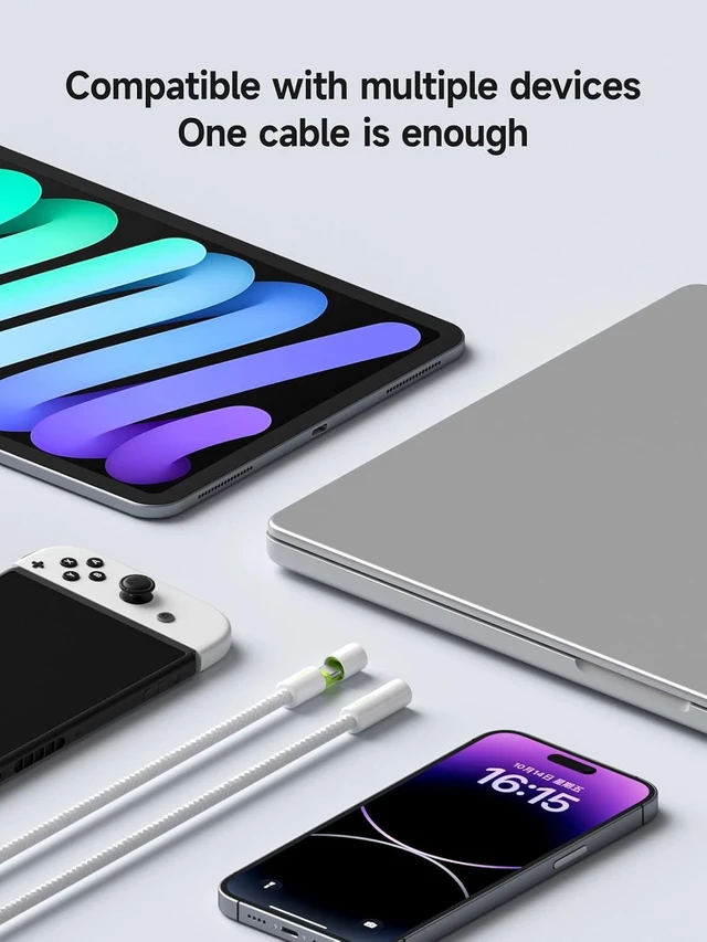Alt view image 2 of 7 - Hagibis USB C Cable with Protective Cap, 240W Fast Charging Cable with 480Mbps Data Transfer, Type C PD 3.1 Fast Charger for iPhone 15 16 Pro Max, iPad, MacBook Pro Air (White Green, 0.8ft)