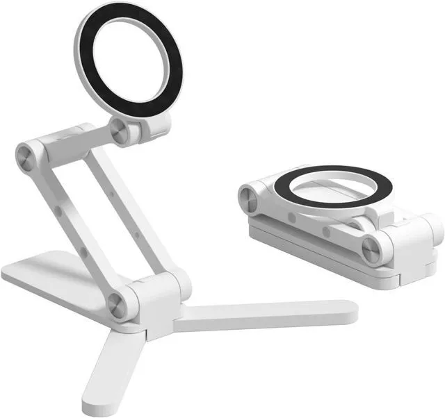 Main image of Hagibis Magnetic Phone Stand for MagSafe, Tripod Stand Foldable Triaxial Aluminum Desk Cell Phone Holder Height Adjustable for iPhone 17 16 15 Pro Max Lazy Bracket Mount (White)