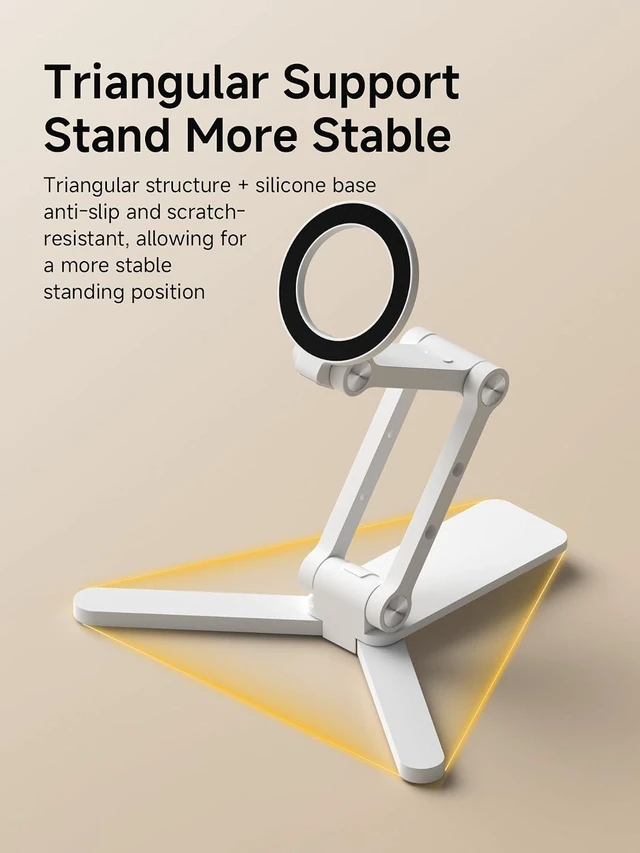 Alt view image 6 of 7 - Hagibis Magnetic Phone Stand for MagSafe, Tripod Stand Foldable Triaxial Aluminum Desk Cell Phone Holder Height Adjustable for iPhone 17 16 15 Pro Max Lazy Bracket Mount (White)