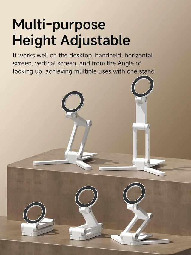 Alt view image 3 of 7 - Hagibis Magnetic Phone Stand for MagSafe, Tripod Stand Foldable Triaxial Aluminum Desk Cell Phone Holder Height Adjustable for iPhone 17 16 15 Pro Max Lazy Bracket Mount (White)