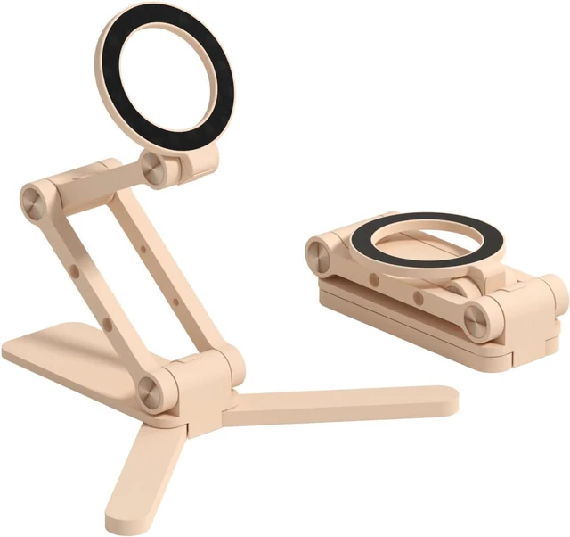 Main image of Hagibis Magnetic Phone Stand for MagSafe, Tripod Stand Foldable Triaxial Aluminum Desk Cell Phone Holder Height Adjustable for iPhone 17 16 15 Pro Max Lazy Bracket Mount (Pink)
