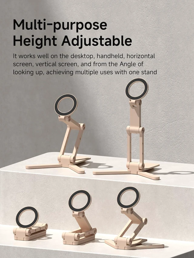 Alt view image 6 of 7 - Hagibis Magnetic Phone Stand for MagSafe, Tripod Stand Foldable Triaxial Aluminum Desk Cell Phone Holder Height Adjustable for iPhone 17 16 15 Pro Max Lazy Bracket Mount (Pink)