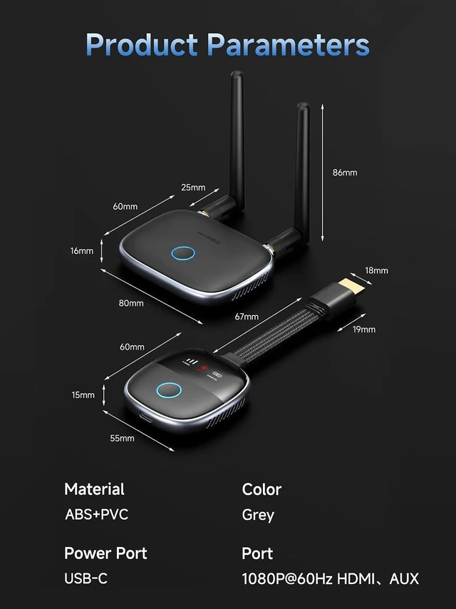 Alt view image 2 of 7 - Hagibis LED Display Wireless HDMI Transmitter & Receiver Extender Kits, 5.8G Bifrequency 164ft Wireless Display Dongle, Plug and Play for Laptop PC Netflix PS4/5 TV Projector Streaming