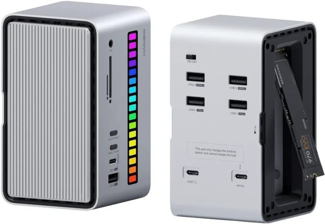 Main image of Hagibis USB C Docking Station with M.2 NVMe/SATA SSD Enclosure Adapter, LED Strip Light USB 3.2 Gen 2 (10 Gbps) to PCI-E M-Key/(B+M) Key Support UASP for NVMe/SATA SSDs for MacBook Pro