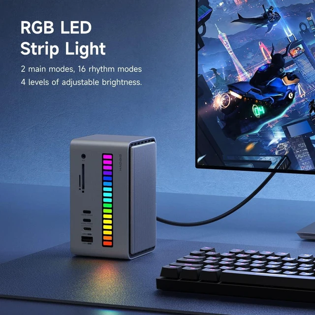 Alt view image 4 of 7 - Hagibis USB C Docking Station with M.2 NVMe/SATA SSD Enclosure Adapter, LED Strip Light USB 3.2 Gen 2 (10 Gbps) to PCI-E M-Key/(B+M) Key Support UASP for NVMe/SATA SSDs for MacBook Pro