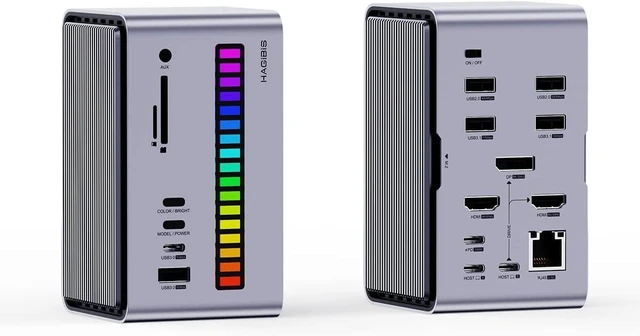 Main image of Hagibis Dual USB C Docking Station Triple Monitor, LED Strip Light USB-C Hub Type-C Adapter with 8K DP&HDMI, M.2 SSD Enclosure, 100W PD, USB 3.1, 1000Mbps RJ45 for MacBook Air Pro, Laptop (U100 Ultra)