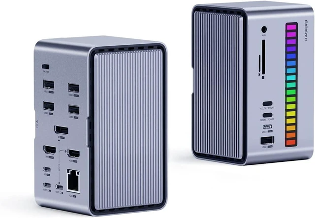 Alt view image 5 of 7 - Hagibis Dual USB C Docking Station Triple Monitor, LED Strip Light USB-C Hub Type-C Adapter with 8K DP&HDMI, M.2 SSD Enclosure, 100W PD, USB 3.1, 1000Mbps RJ45 for MacBook Air Pro, Laptop (U100 Ultra)