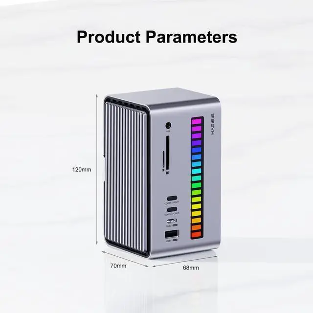 Alt view image 2 of 7 - Hagibis Dual USB C Docking Station Triple Monitor, LED Strip Light USB-C Hub Type-C Adapter with 8K DP&HDMI, M.2 SSD Enclosure, 100W PD, USB 3.1, 1000Mbps RJ45 for MacBook Air Pro, Laptop (U100 Ultra)