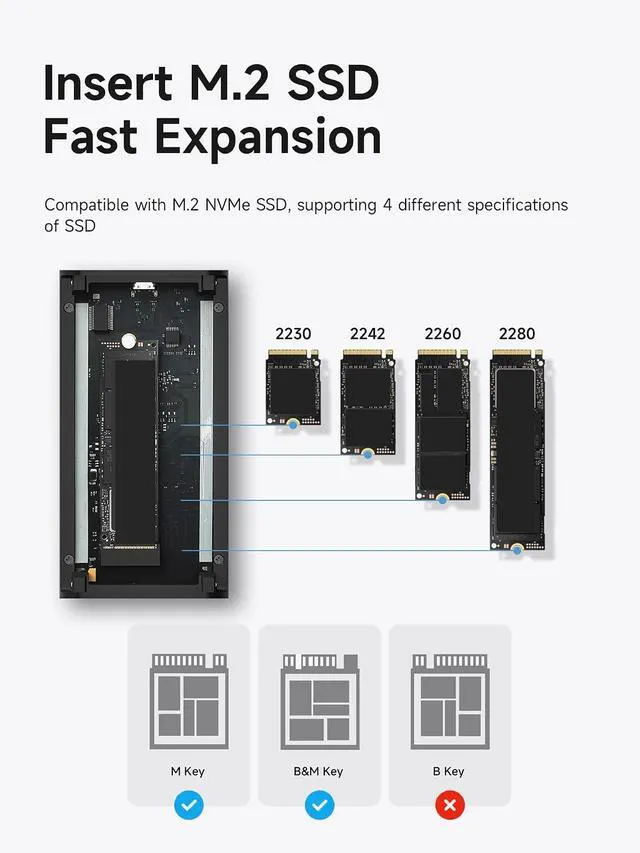 Alt view image 7 of 7 - Hagibis 80Gbps M.2 NVMe SSD Enclosure All Aluminum & Pure Copper Noiseless Heat Dissipation Compatible with Thunderbolt 5/4/3/USB4 V2.0 External SSD Up to 8TB for NVMe 2230/2242/2260/2280 SSDs