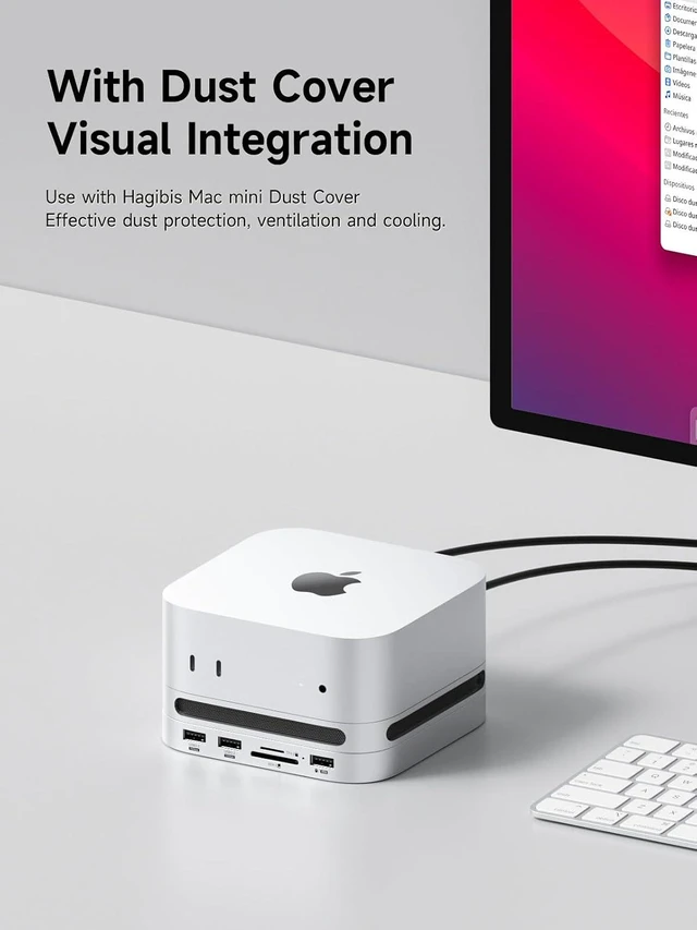Alt view image 2 of 7 - Hagibis Mac mini M4 Hub with M.2 SSD Enclosure & Dustproof Stand, USB-C Docking Station with M.2 NVMe SSD Case, 4K@60Hz HDMI, SD4.0, Micro SD 4.0, 10Gbps USB3.2 for Mac mini M4 Pro (MC65H)