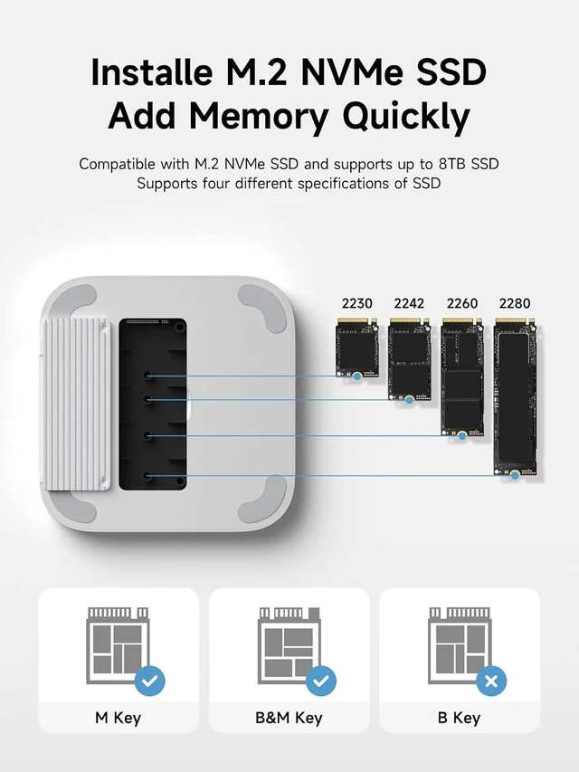 Alt view image 7 of 7 - Hagibis Mac mini M4 Hub with M.2 SSD Enclosure & Dustproof Stand, USB-C Docking Station with M.2 NVMe SSD Case, 4K@60Hz HDMI, SD4.0, Micro SD 4.0, 10Gbps USB3.2 for Mac mini M4 Pro (MC65H)