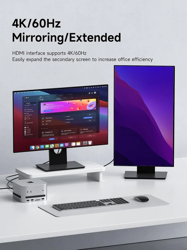 Alt view image 3 of 7 - Hagibis Mac mini M4 Hub with M.2 SSD Enclosure & Dustproof Stand, USB-C Docking Station with M.2 NVMe SSD Case, 4K@60Hz HDMI, SD4.0, Micro SD 4.0, 10Gbps USB3.2 for Mac mini M4 Pro (MC65H)