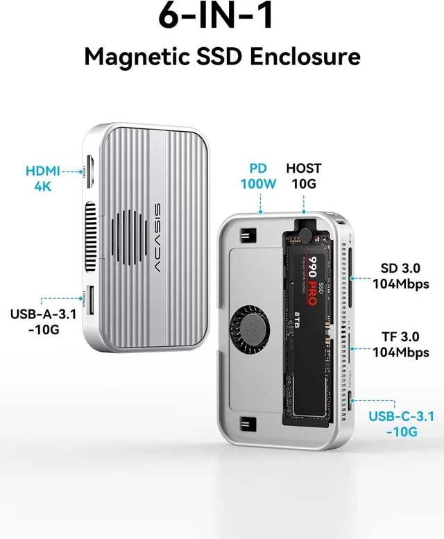 Alt view image 2 of 7 - ACASIS 10Gbps Magnetic M.2 NVMe SSD Enclosure with 4K ProRes Recording M.2 EnclosureCompatible IPhone 17/16/15 Pro/Pro Max Magnetic SSD Enclosure with Cooling Fan For Video Editor/Videographer