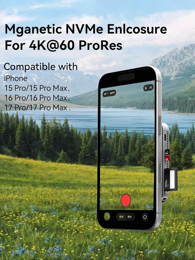 Alt view image 3 of 7 - ACASIS 10Gbps Magnetic M.2 NVMe SSD Enclosure with 4K ProRes Recording M.2 EnclosureCompatible IPhone 17/16/15 Pro/Pro Max Magnetic SSD Enclosure with Cooling Fan For Video Editor/Videographer