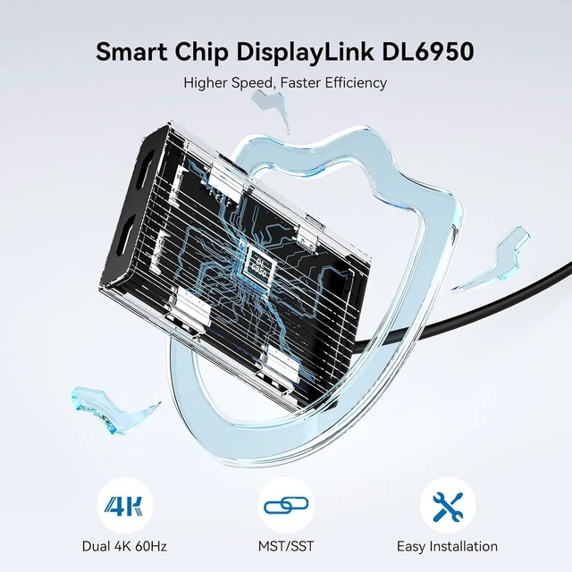 Alt view image 4 of 7 - ACASIS USB C to Dual HDMI DisplayLink Adapter for Mac M1/M2/M3/M4/Windows,USB C DisplayLink Docking Station with 2HDMI 4K@60Hz, 3USB-A Ports, 100W PD Charging ,USB A/C to Dual Monitor