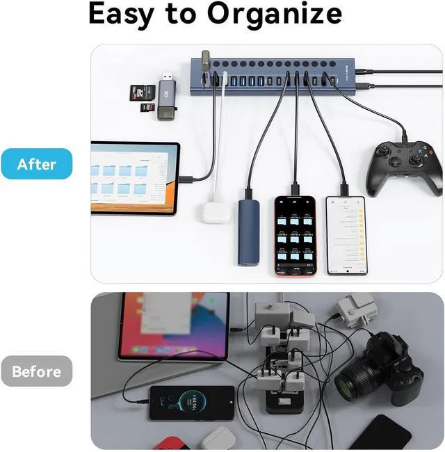 Alt view image 3 of 7 - ACASIS 16 Ports Powered USB 3.2 Hub (8 USB-A 3.2 +8 USB-C 3.2), 10Gbps,Individual On/Off Switch for Each Port Aluminum Housing Better Heat Dissipation Plug & Play 96W Power Adapter