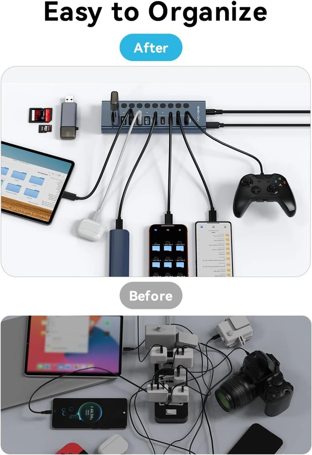Alt view image 4 of 7 - ACASIS 10 Ports Powered USB 3.2 Hub (5 USB-A 3.2 +5 USB-C 3.2), 10Gbps,Individual On/Off Switch for Each Port Aluminum Housing Better Heat Dissipation Plug & Play 48W Power Adapter