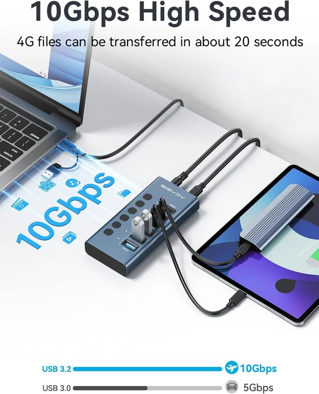 Alt view image 5 of 7 - ACASIS 6 Ports Powered USB 3.2 Hub (3 USB-A 3.2 +3 USB-C 3.2), 10Gbps,Individual On/Off Switch for Each Port Aluminum Housing Better Heat Dissipation Plug & Play 48W Power Adapter