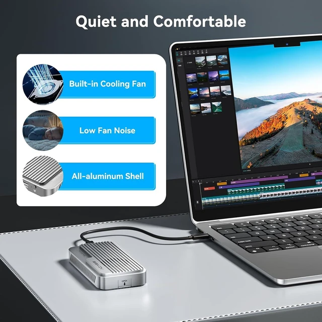 Alt view image 7 of 7 - ACASIS 80Gbps M.2 NVMe SSD Enclosure, Thunderbolt 5 & USB4 V2.0 Compatible,Advanced Dual-Chip Active Cooling Fan Backward Compatible with TB4/USB4 Premium Aluminum Alloy Tool-Free Installation
