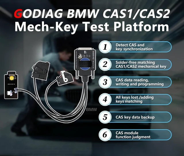 Alt view image 4 of 7 - GODIAG BMW CAS1/CAS2 Mech-Key Test Platform Detect CAS & Key Synchronization Solder-free Matching CAS Data Read, Write and Program