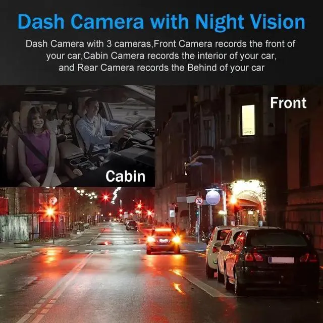 Alt view image 4 of 7 - Triple Lens Dash Camera 3" HD Display Built-in WiFi App Control IR Night Vision 1080P Front Cabin Rear 3-Channel Car DVR with G-Sensor & Parking Mode