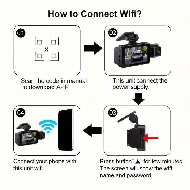 Alt view image 5 of 7 - Triple Lens Dash Camera 3" HD Display Built-in WiFi App Control IR Night Vision 1080P Front Cabin Rear 3-Channel Car DVR with G-Sensor & Parking Mode