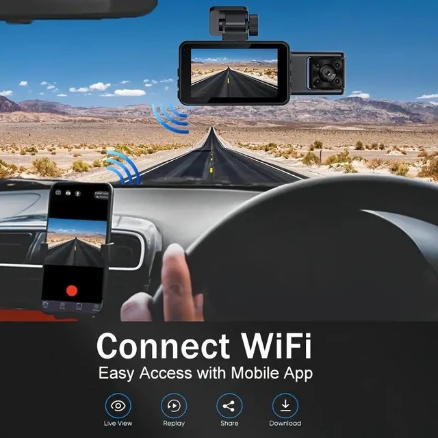 Alt view image 7 of 7 - Triple Lens Dash Camera 3" HD Display Built-in WiFi App Control IR Night Vision 1080P Front Cabin Rear 3-Channel Car DVR with G-Sensor & Parking Mode