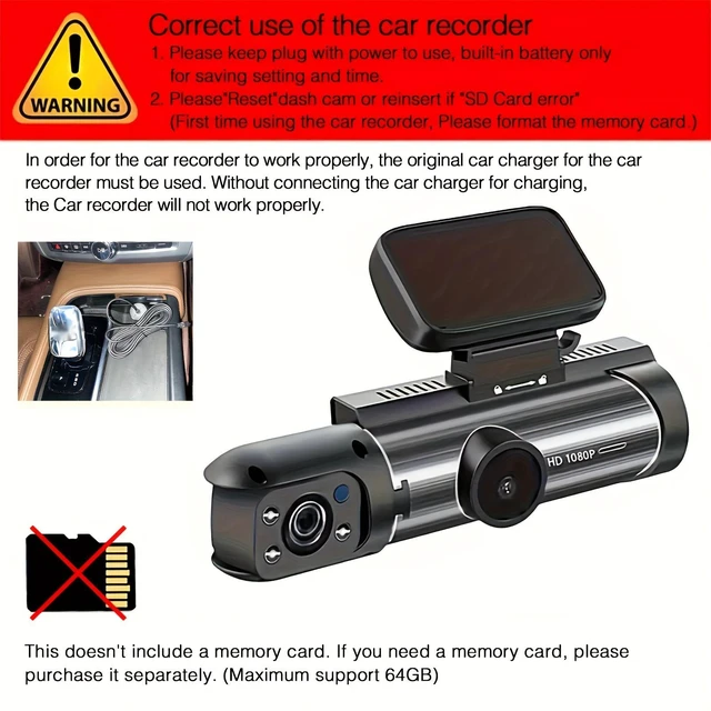 Alt view image 2 of 7 - 1080P Dual Lens Dash Cam Front & Inside 170° Wide Angle IR Night Vision WiFi Car DVR Camera with G-Sensor Loop Recording Parking Monitor