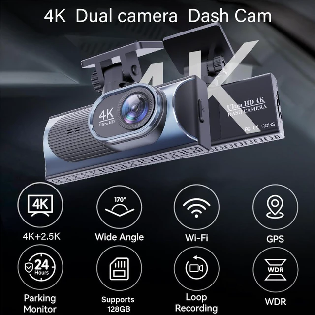 Alt view image 3 of 7 - 4K UHD Front & Rear Dash Cam, Built-in 5G WiFi, Night Vision, Advanced Driving Assistance System & Route Recording