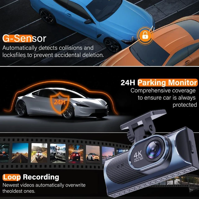 Alt view image 7 of 7 - 4K UHD Front & Rear Dash Cam, Built-in 5G WiFi, Night Vision, Advanced Driving Assistance System & Route Recording