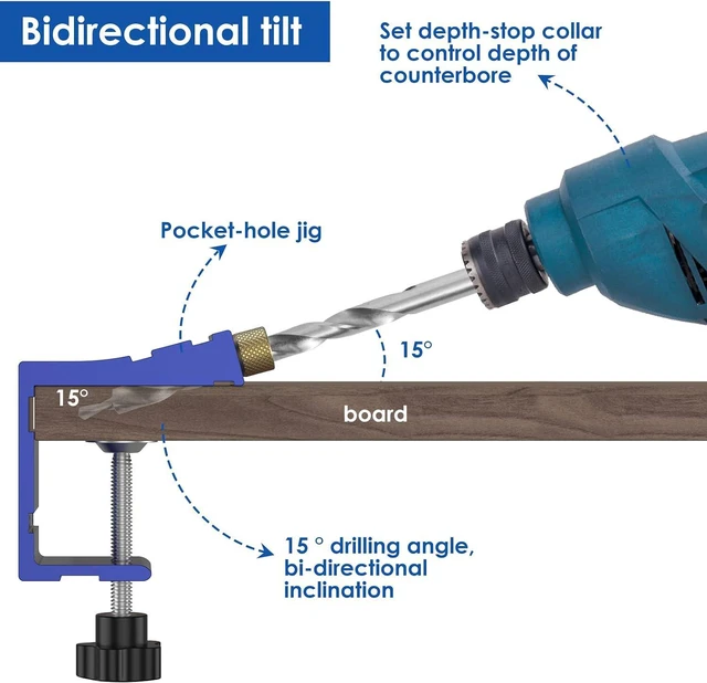 Alt view image 2 of 7 - 47Pcs Pocket Hole Jig Adjustable Punch Locator 15 Degree Angle Hole Drill Guide Kit High Precision Drill Punch Positioner for Carpenter DIY Joinery Work Woodworking Tool