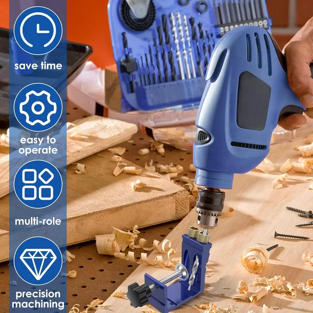 Alt view image 5 of 7 - 47Pcs Pocket Hole Jig Adjustable Punch Locator 15 Degree Angle Hole Drill Guide Kit High Precision Drill Punch Positioner for Carpenter DIY Joinery Work Woodworking Tool